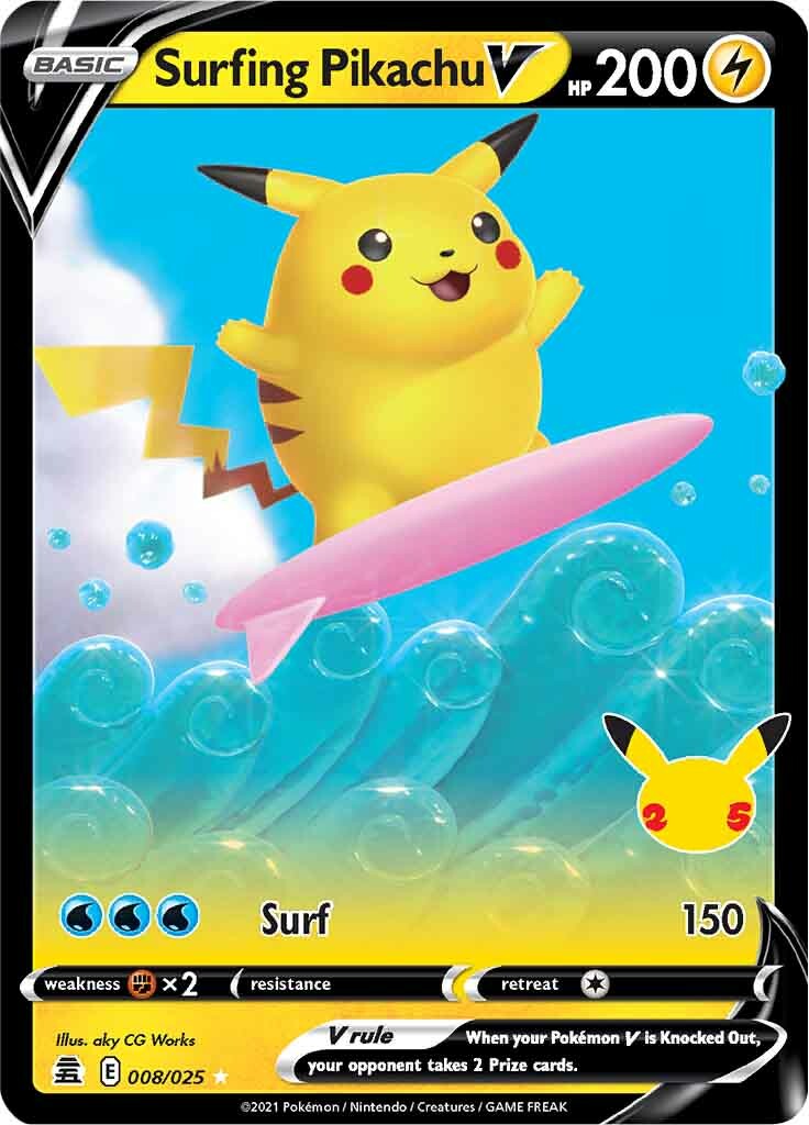 Surfing Pikachu V 8 25 Celebrations Ultra Rare Shady Bloom