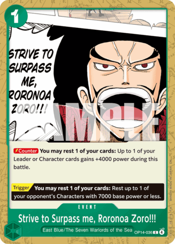 Strive to Surpass me, Roronoa Zoro!!! OP14-036 - The Azure Sea's Seven - Common